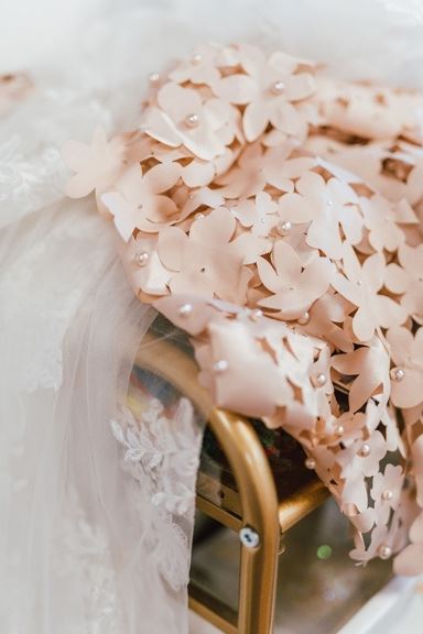 Blush flower fabric with pearls